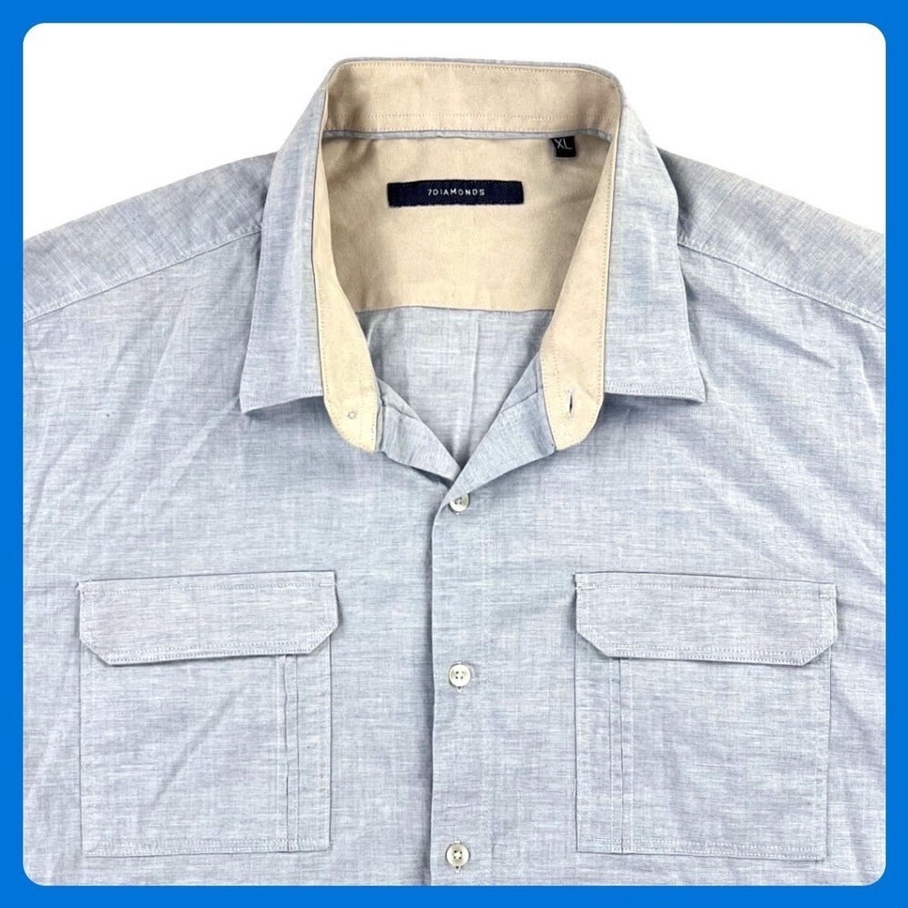 7 Diamonds Shirt Men's‎ XL Light Blue Cotton Long Sleeve Pockets Sueded Collar
